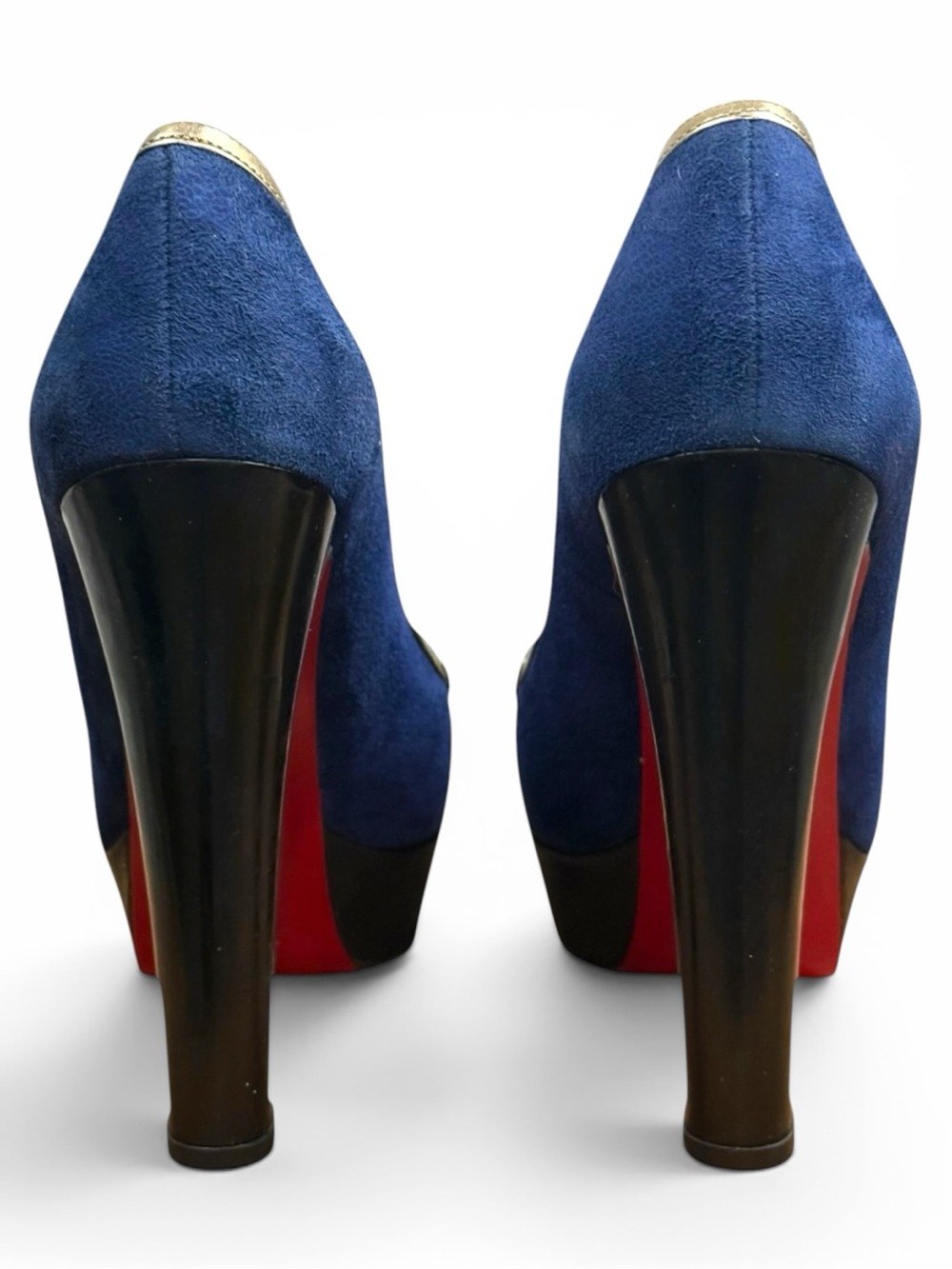 Christian Louboutin Trotitella 140 Blue Suede Metallic Platform Pumps Red Sole - Picture 5 of 10
